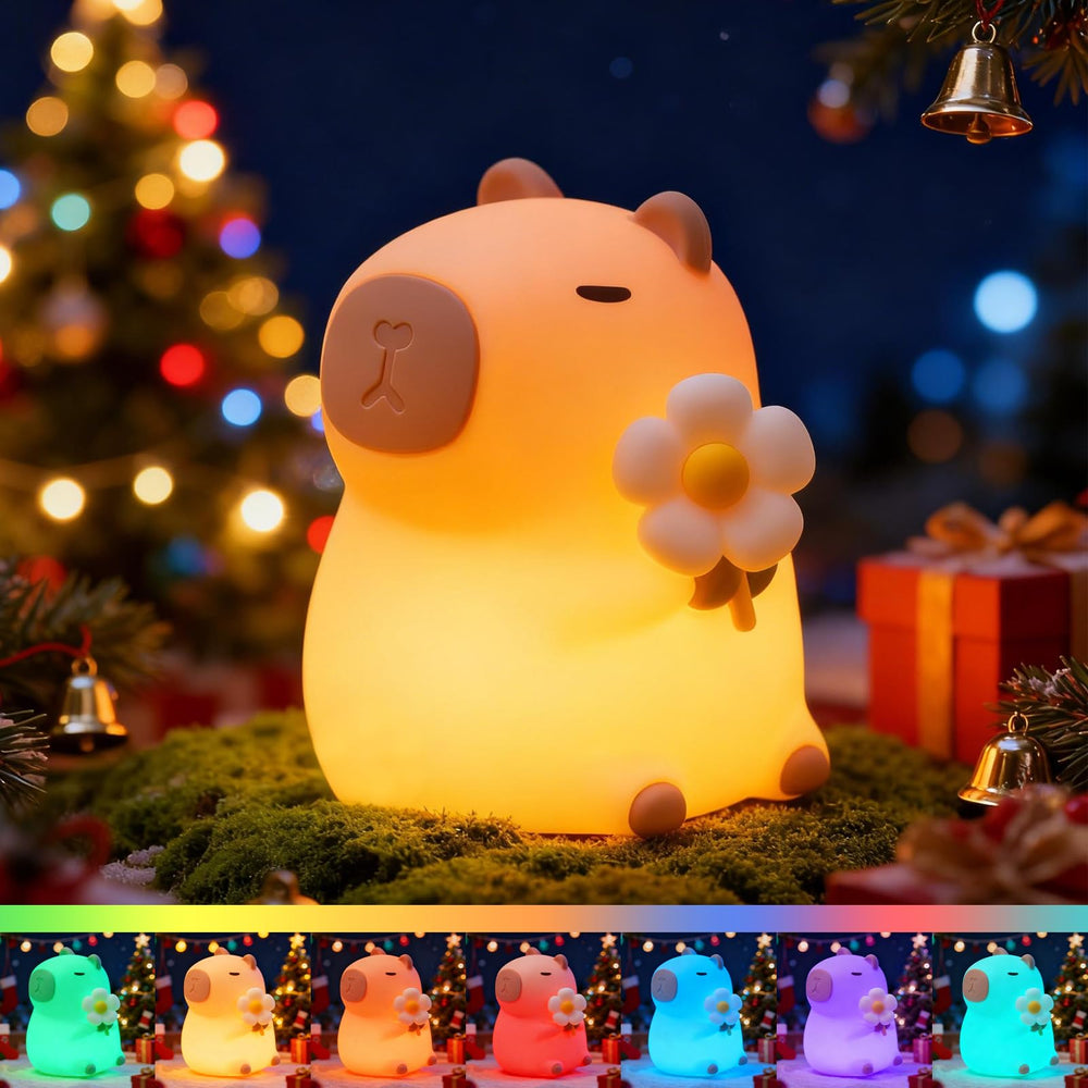 Bubbleimage capybara night light with daisy provides comforting bedtime glow.