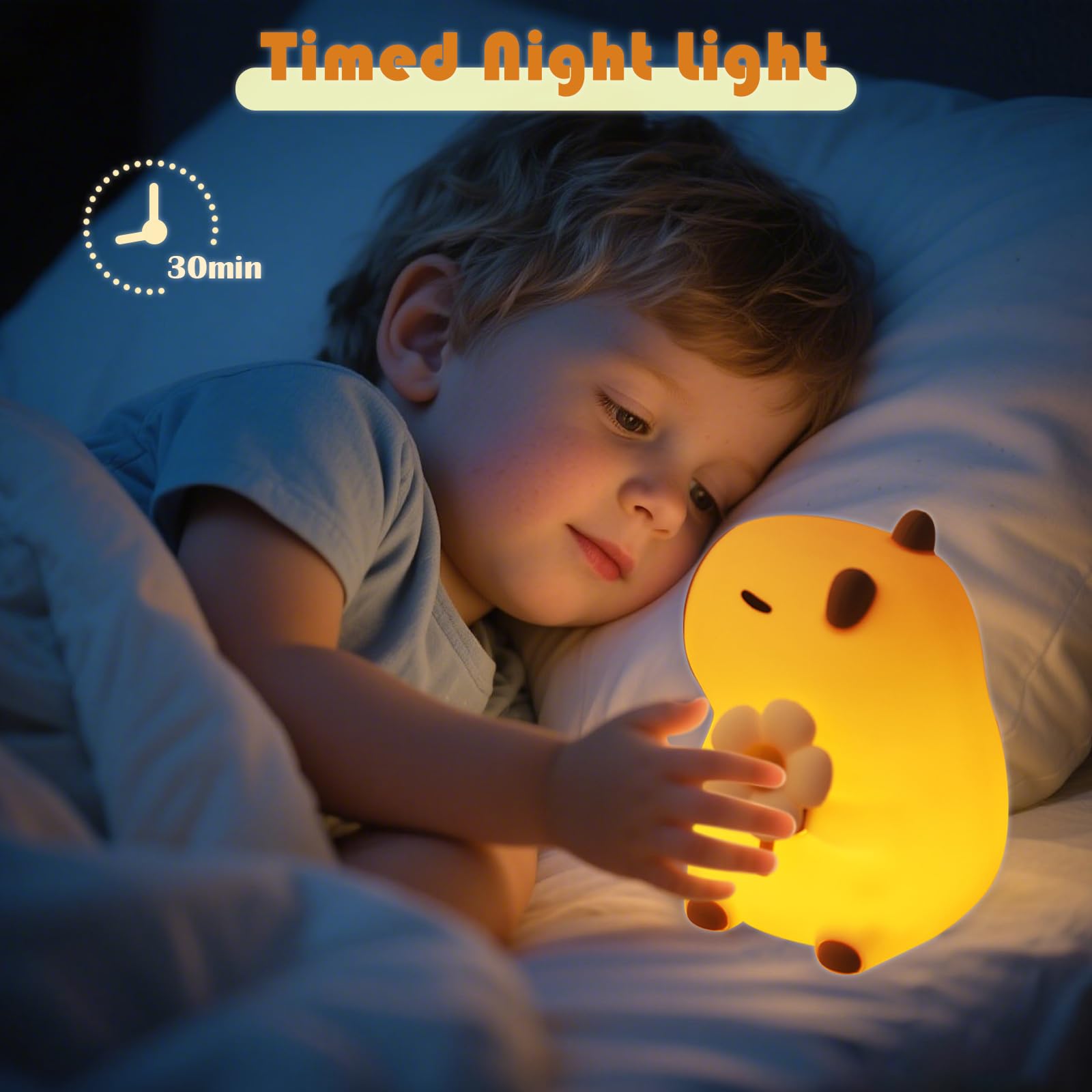 Bubbleimage capybara night light dims for a warm, gentle glow.