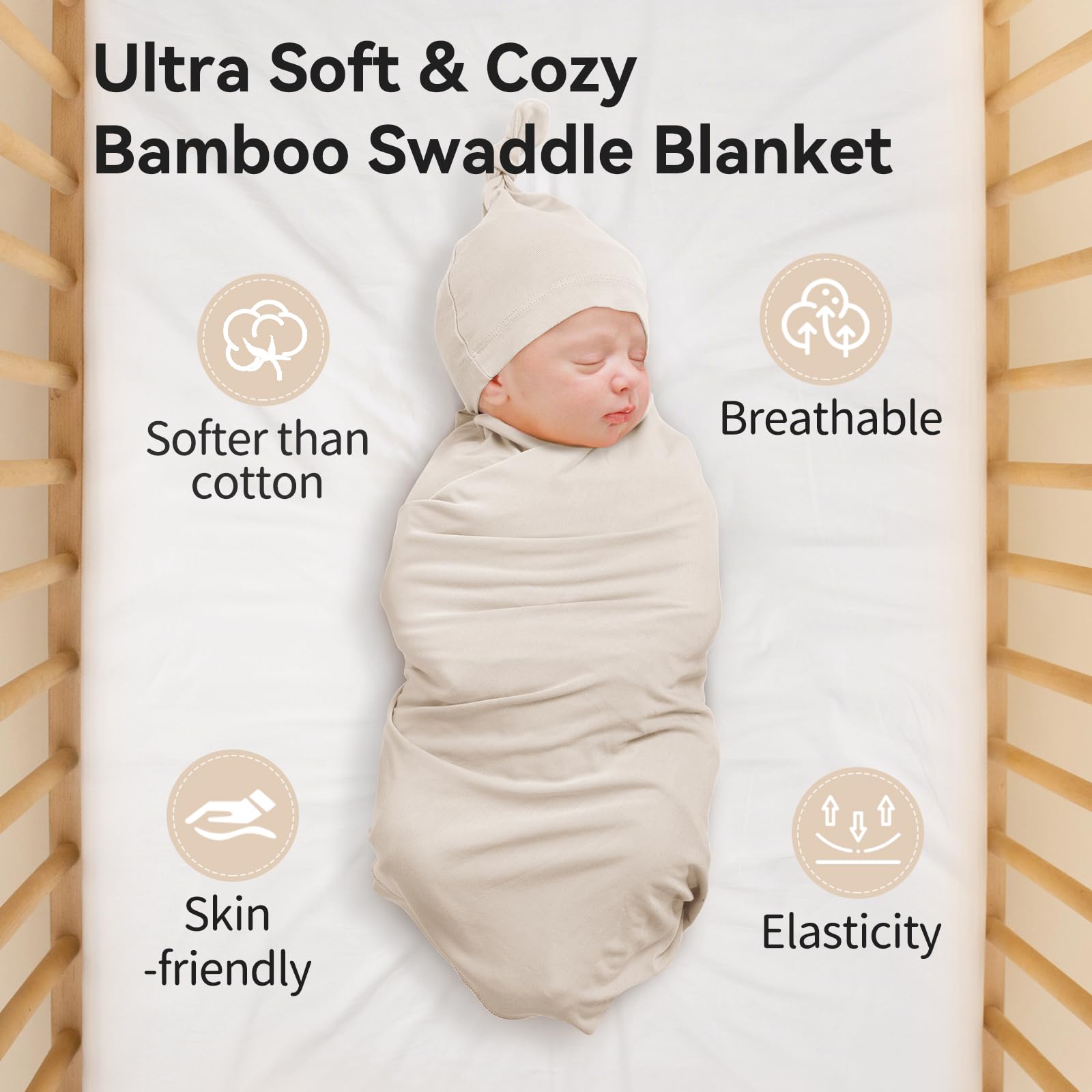 BubblePanda bamboo swaddle 2-pack flatlay with slate and oat colors.