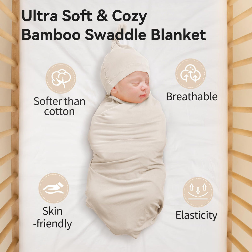 BubblePanda bamboo swaddle 2-pack flatlay with slate and oat colors.