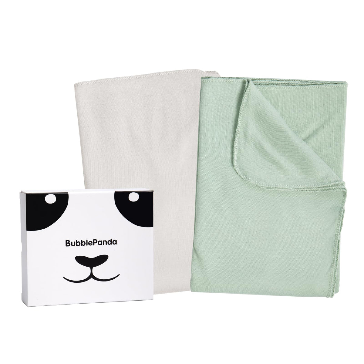 BubblePanda rayon bamboo swaddle blanket in sage and oat, buttery softness for snug newborn sleep.