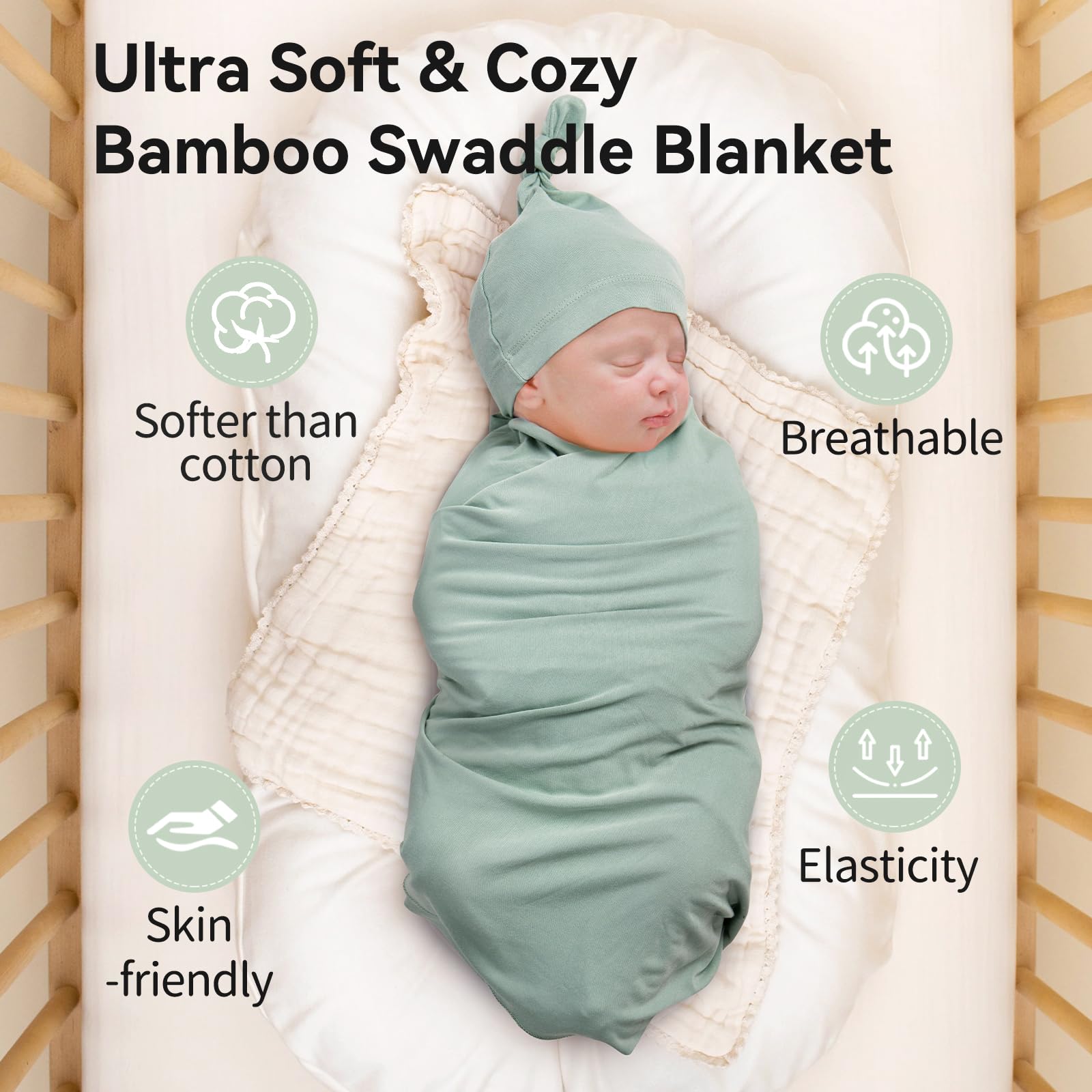 BubblePanda swaddle set includes hat and birth card, ideal baby gift.
