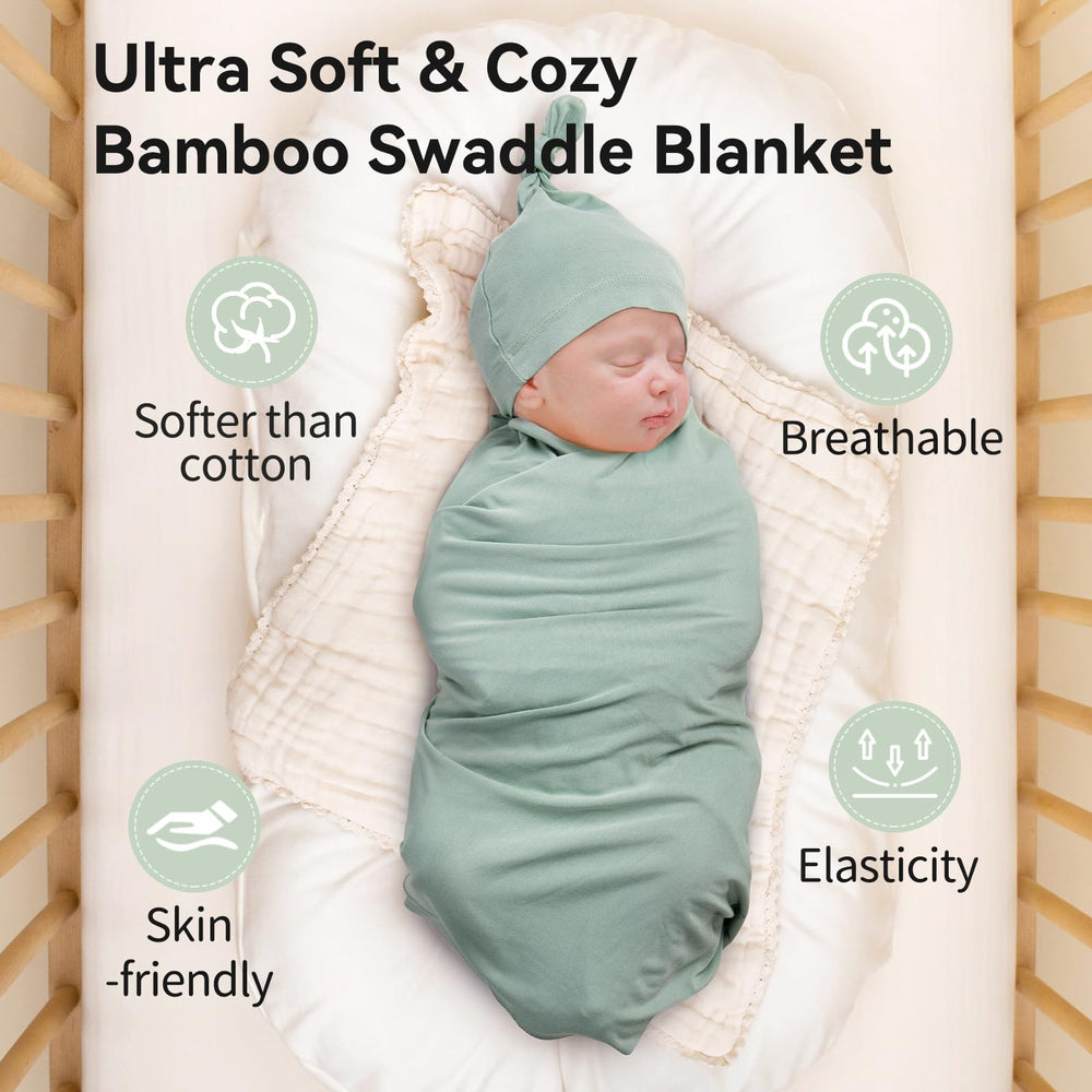 BubblePanda swaddle set includes hat and birth card, ideal baby gift.