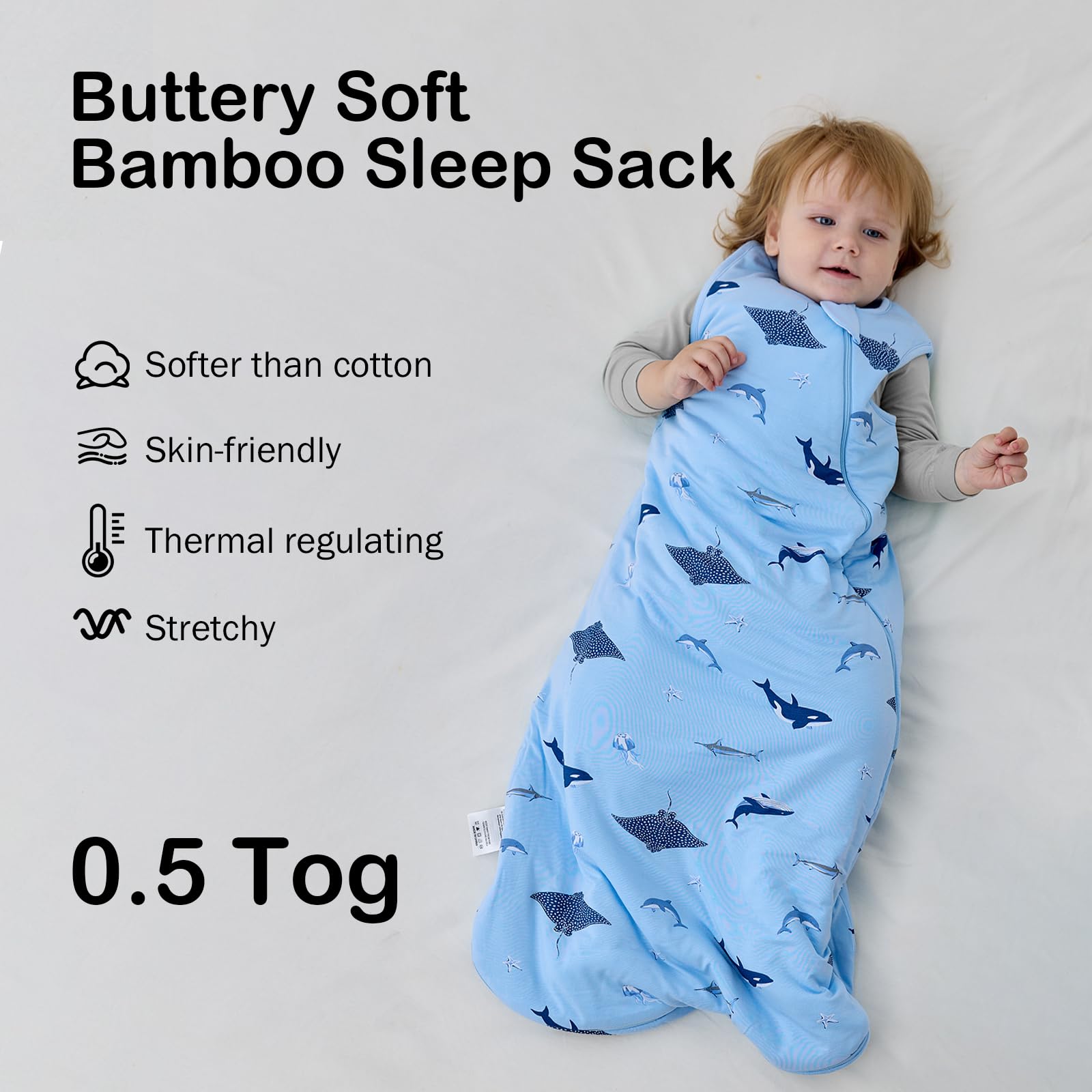 BubblePanda sleep sack with 2-way zipper for easy midnight diaper changes.