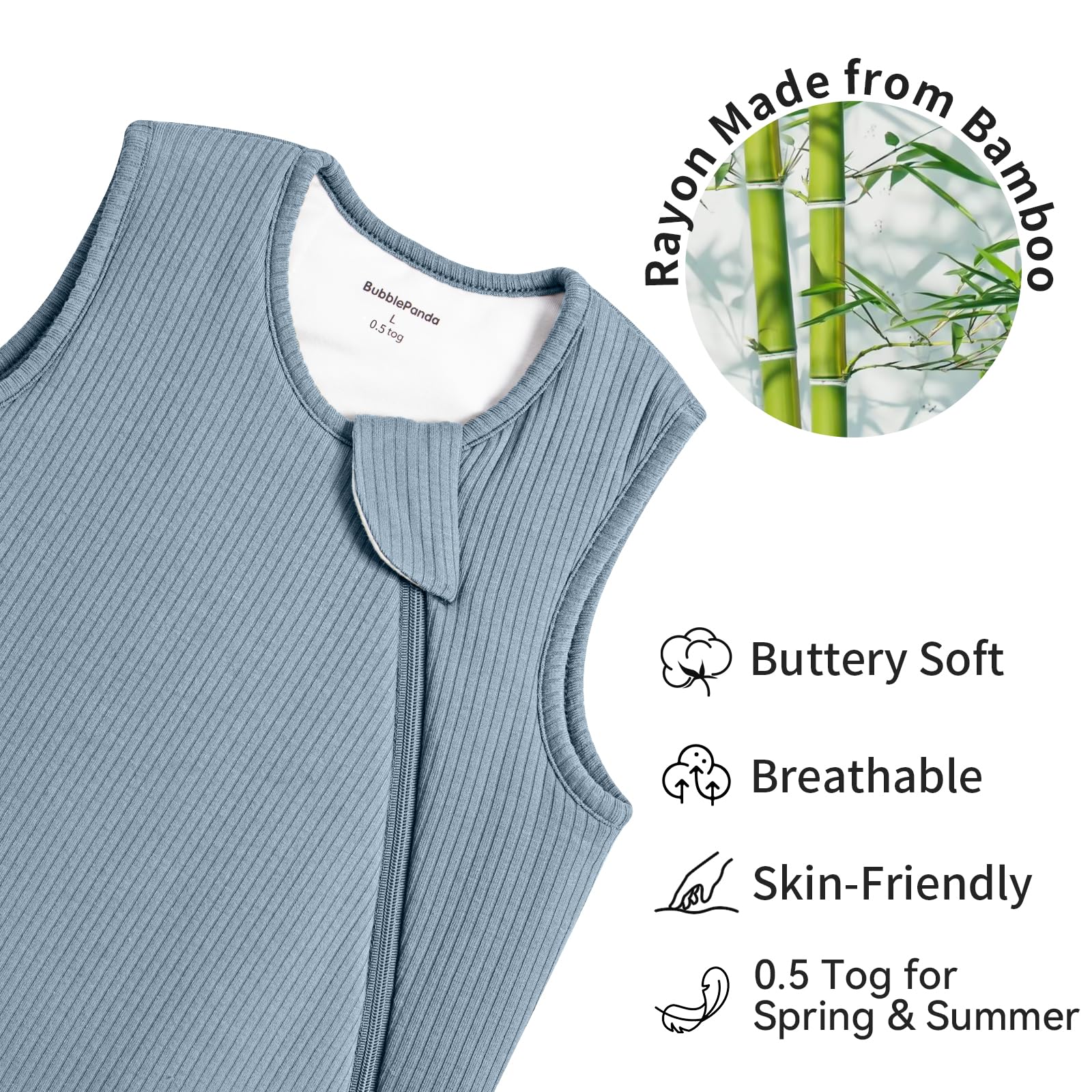 BubblePanda sleep sack with 2-way zipper for easy night diaper changes.