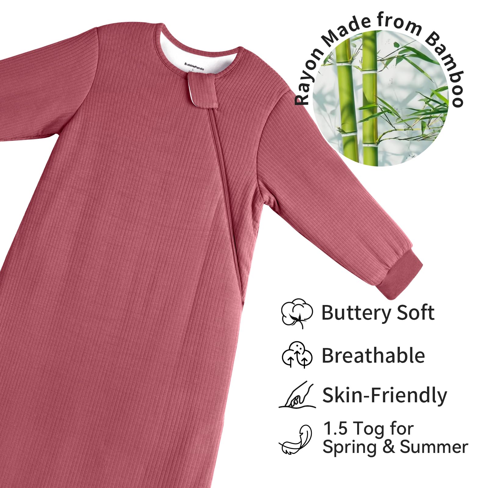 BubblePanda Sleep Sack bamboo rayon breathability supports temperature regulation.
