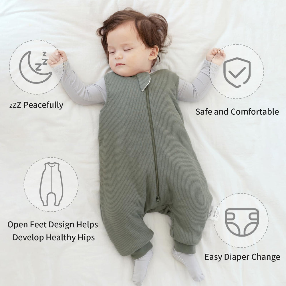 BubblePanda sleep sack on a baby in motion demonstrates leg room and mobility