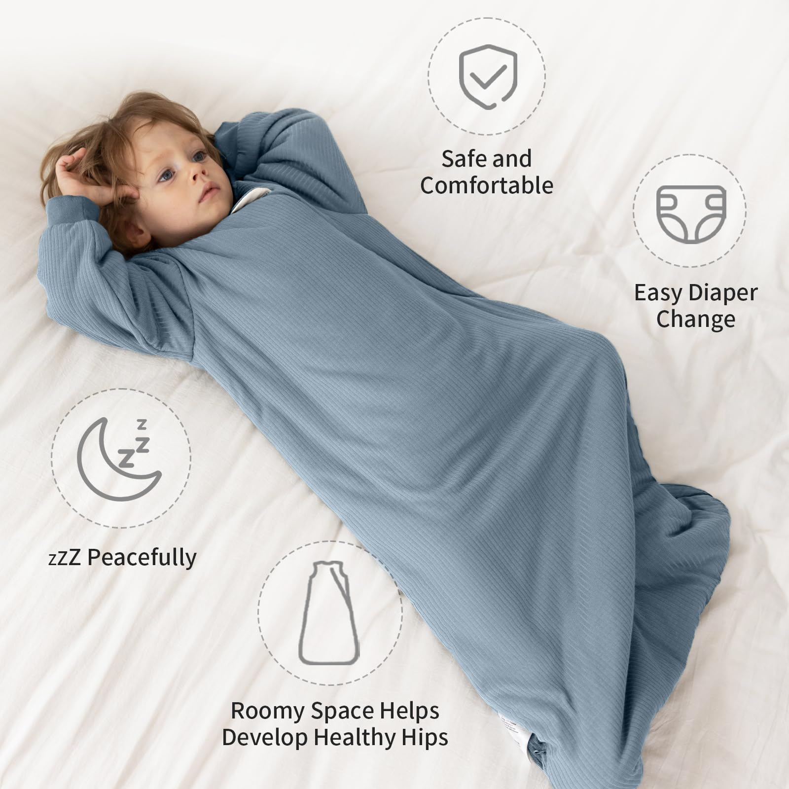 BubblePanda sleep sack worn on baby illustrating practical all-night wear.