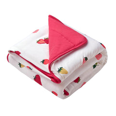 BubblePanda strawberry pattern close-up shows soft bamboo rayon fabric ideal for babies.