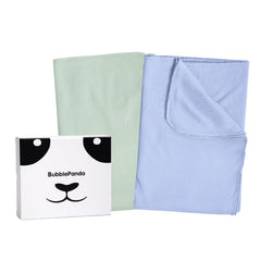 BubblePanda bamboo swaddle blanket in slate and sage, soft and breathable for newborns.