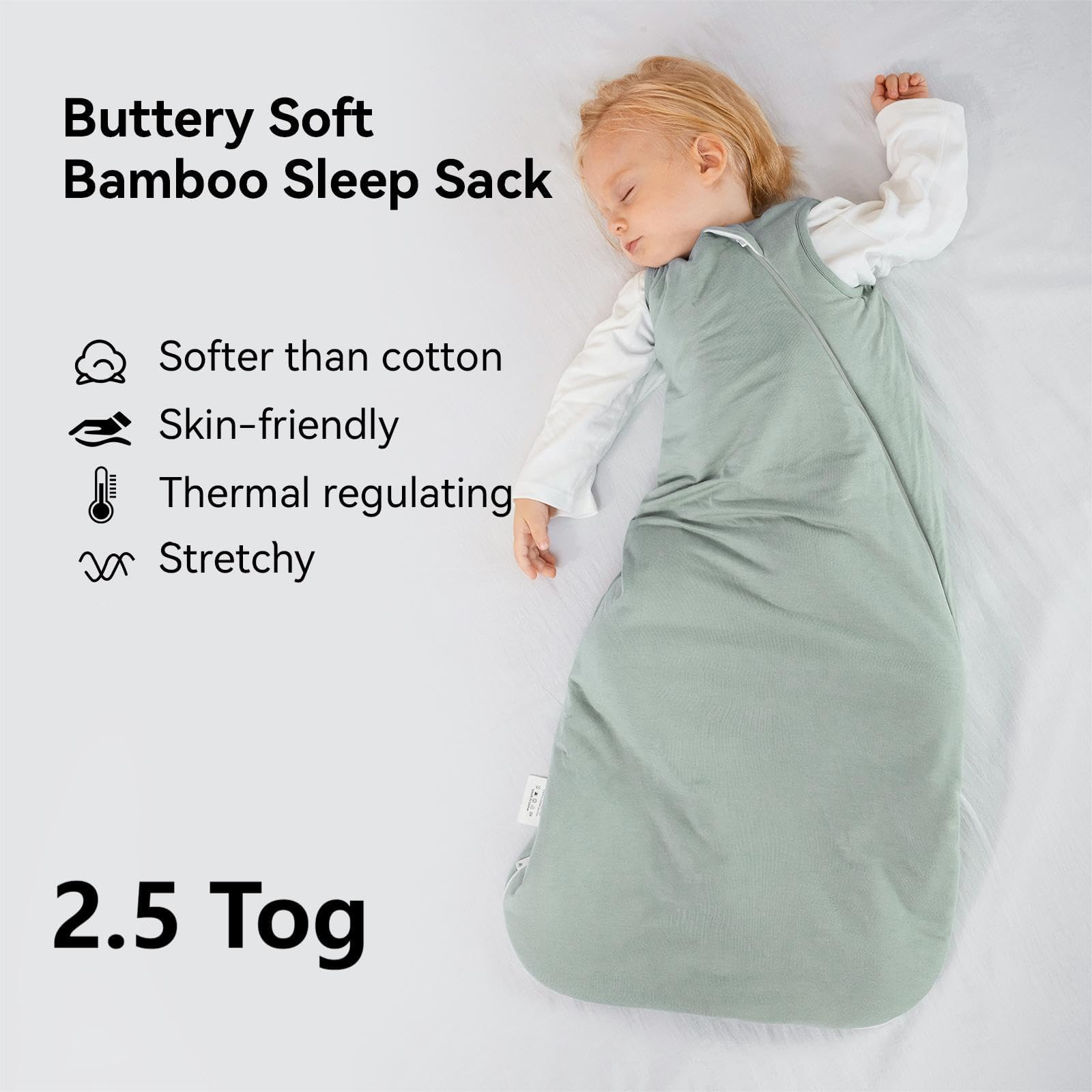 BubblePanda sleep sack shows two-way zipper for easy night changes.