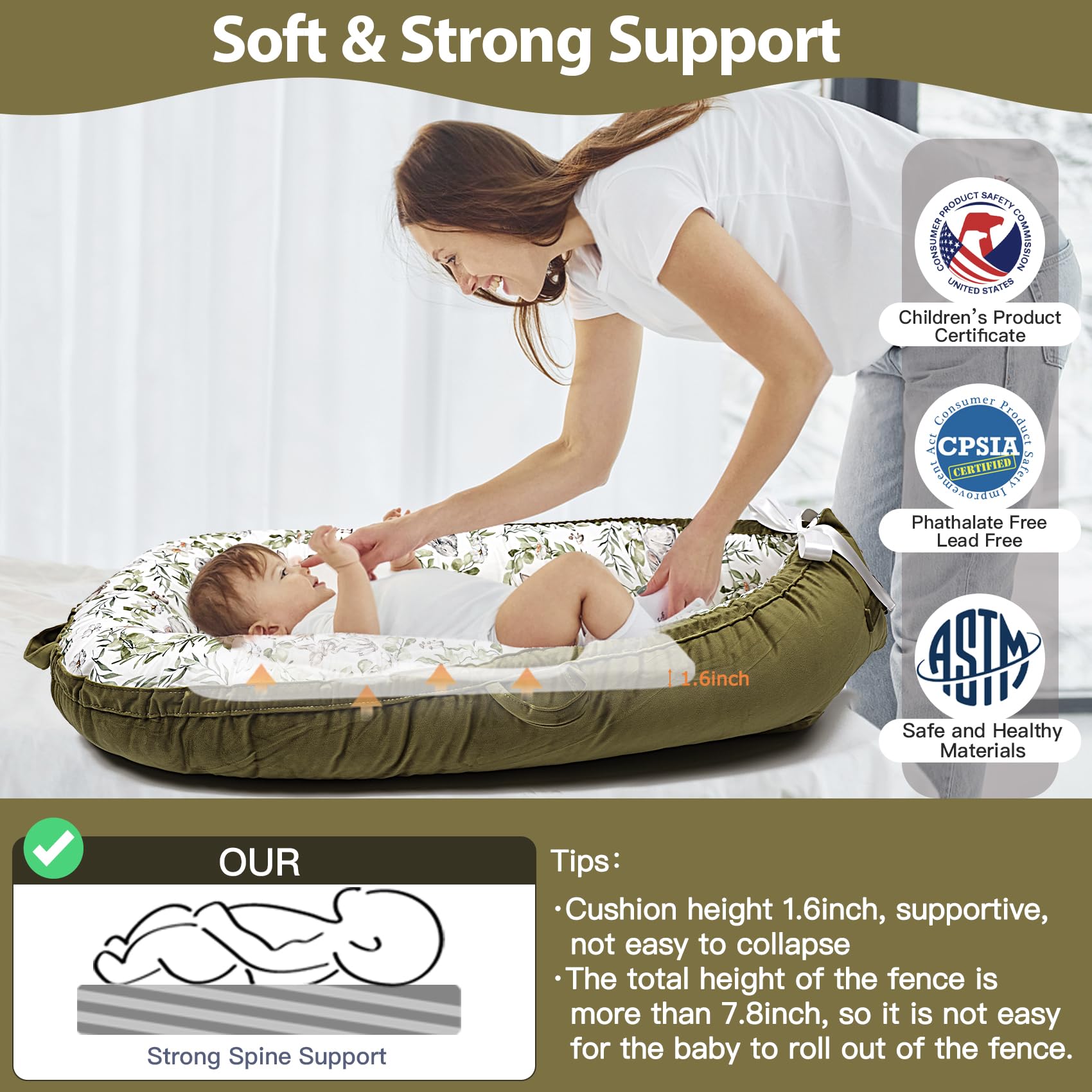 Bubbyhuts Green Rabbit portable infant nest with removable cover for quick cleanup.