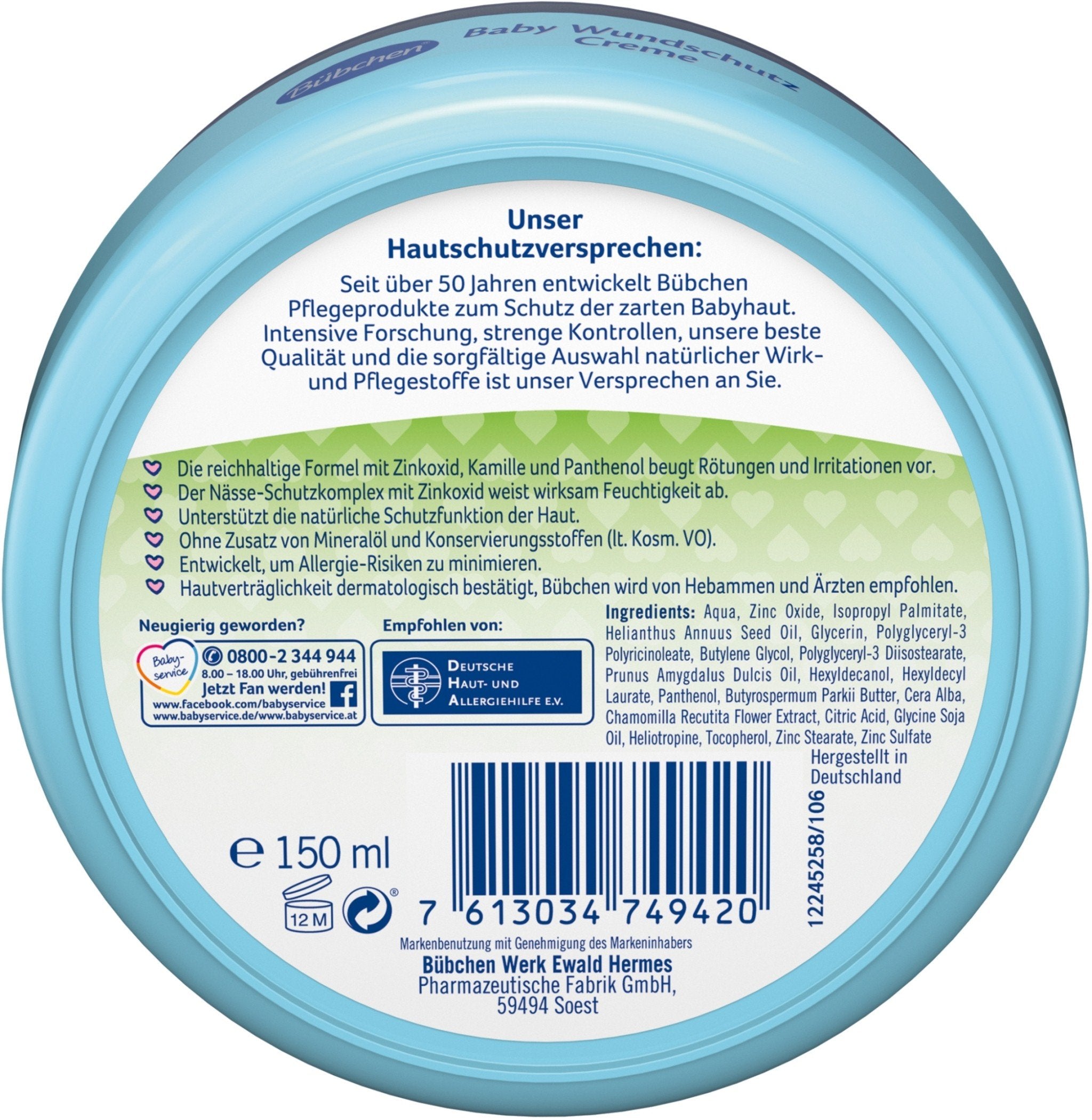 Bübchen Wundschutz Baby Cream texture on skin, showing nourishing beeswax and oils.