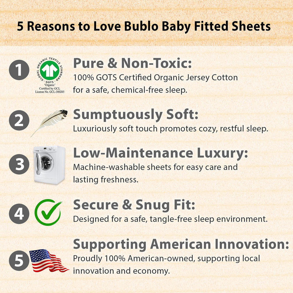 Elastic-edged Bublo Baby sheet fits securely around the bassinet mattress.