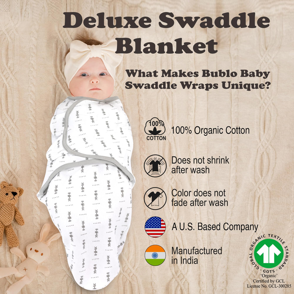 Bublo Baby 3-pack swaddles in grey, showing convenient adjustment and secure fit.