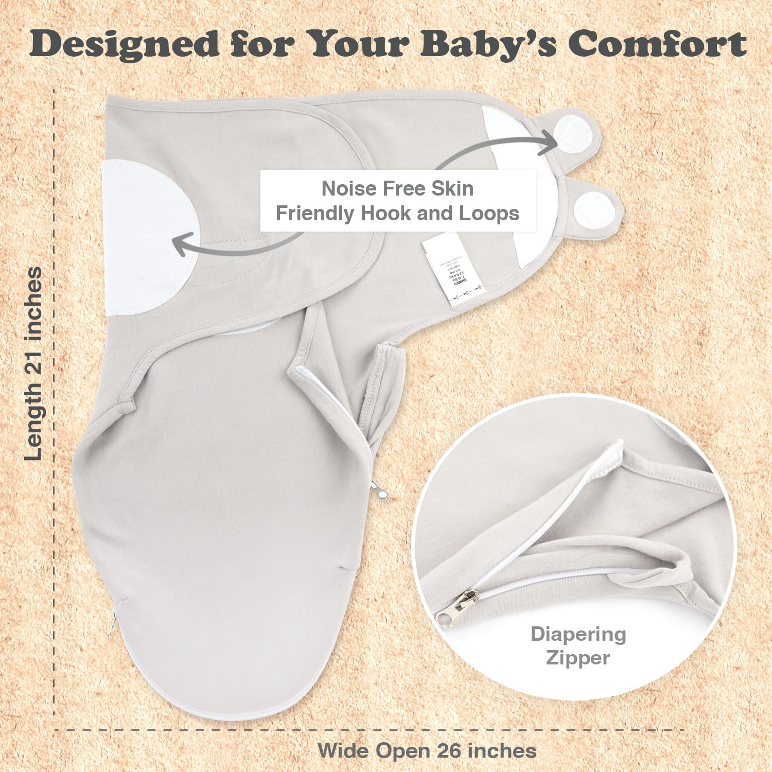 Bublo Baby swaddle zipper detail with soft inner layer for quick changes