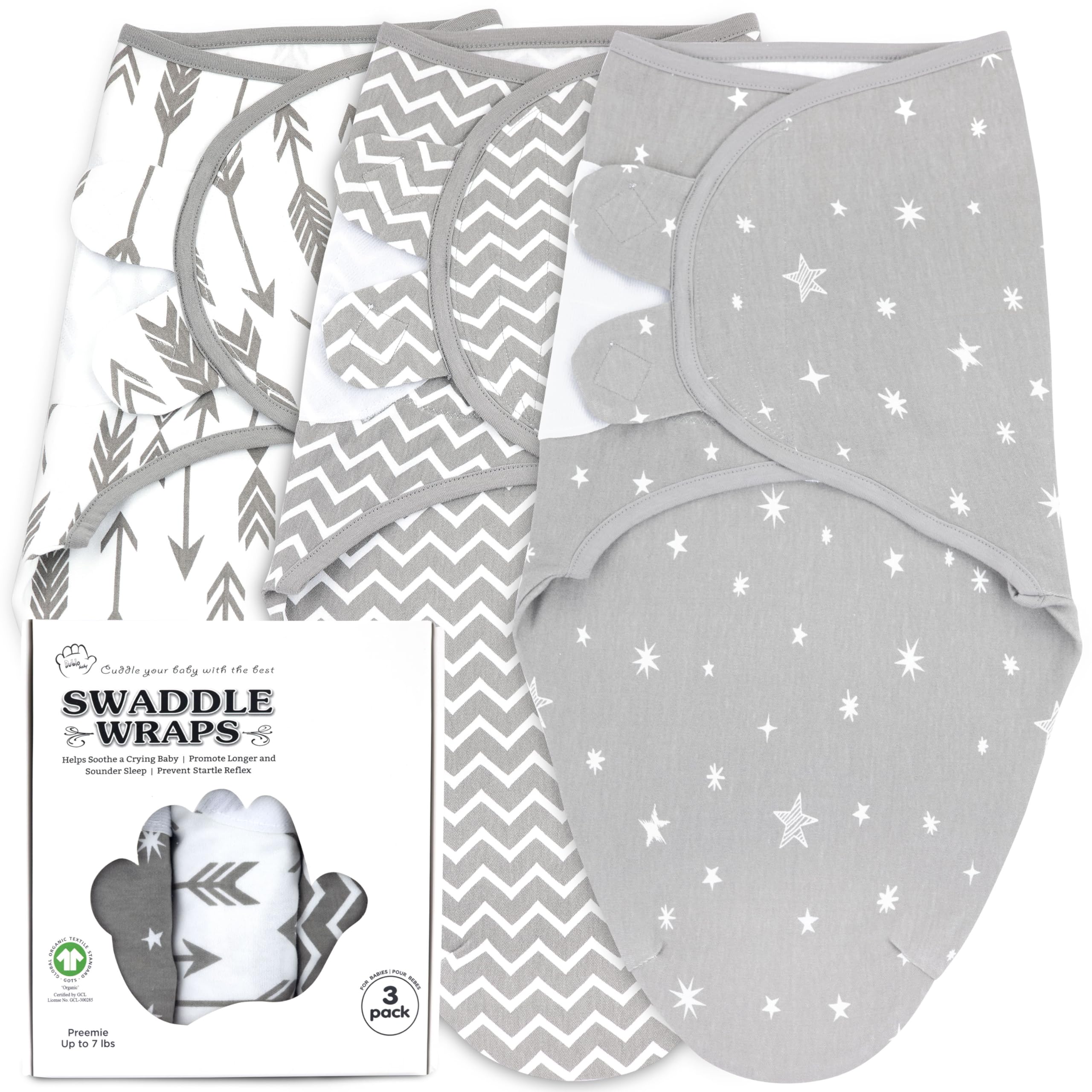 Bublo Baby preemie swaddle Galaxy close-up shows soft organic cotton for gentle skin.