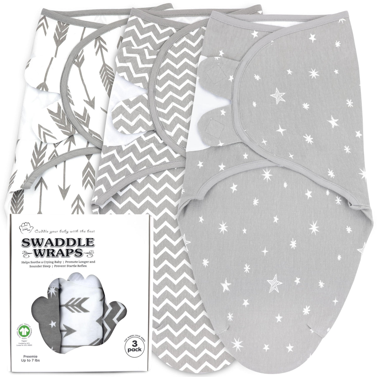 Bublo Baby preemie swaddle Galaxy close-up shows soft organic cotton for gentle skin.