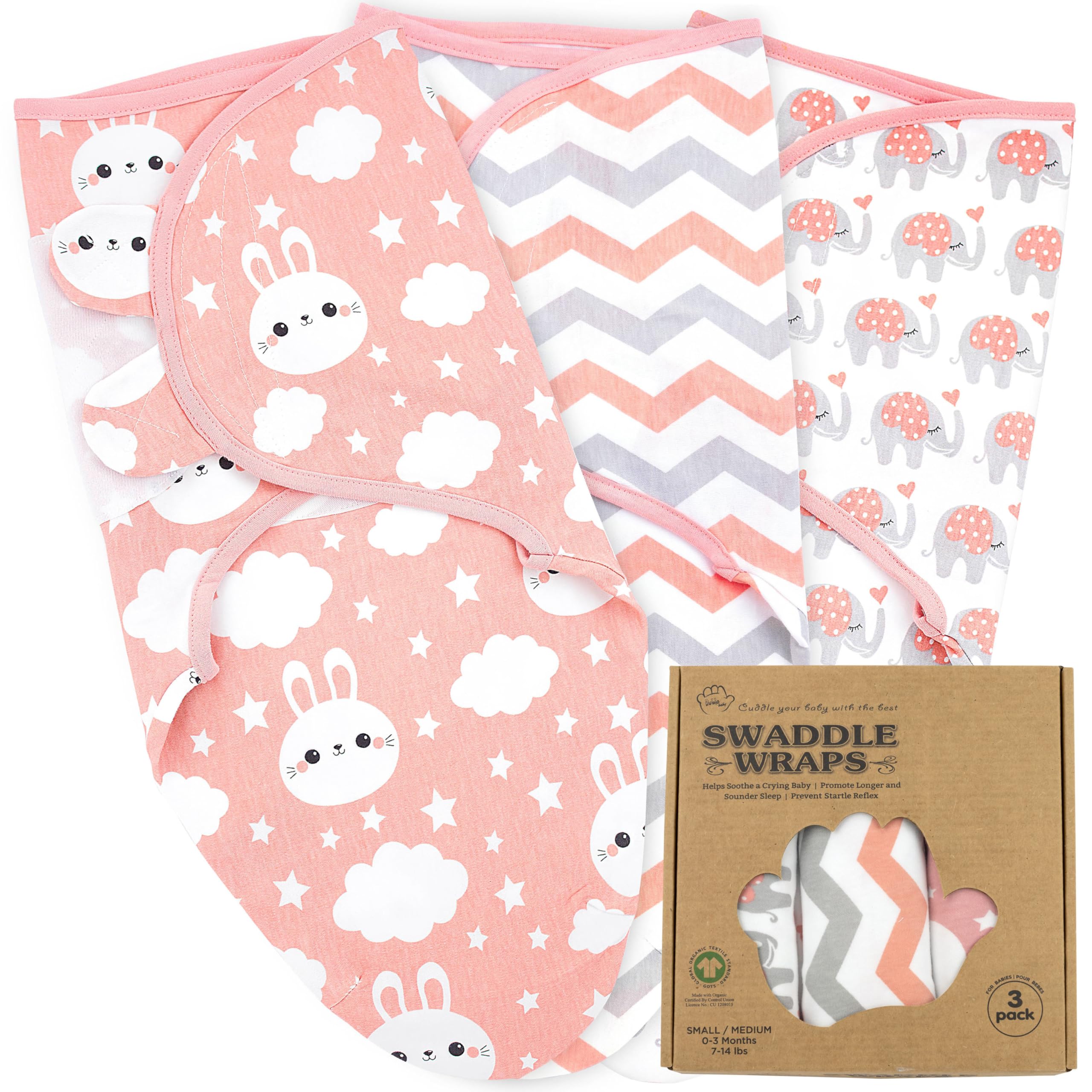 Bublo Baby Coral swaddles packaging; perfect 3-pack gift for newborns.