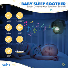 Bubzi Co elephant night light projector casting soothing galaxy shapes for naps.