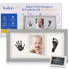 Bubzi Co handprint kit frame cool gray—timeless nursery wall keepsake.