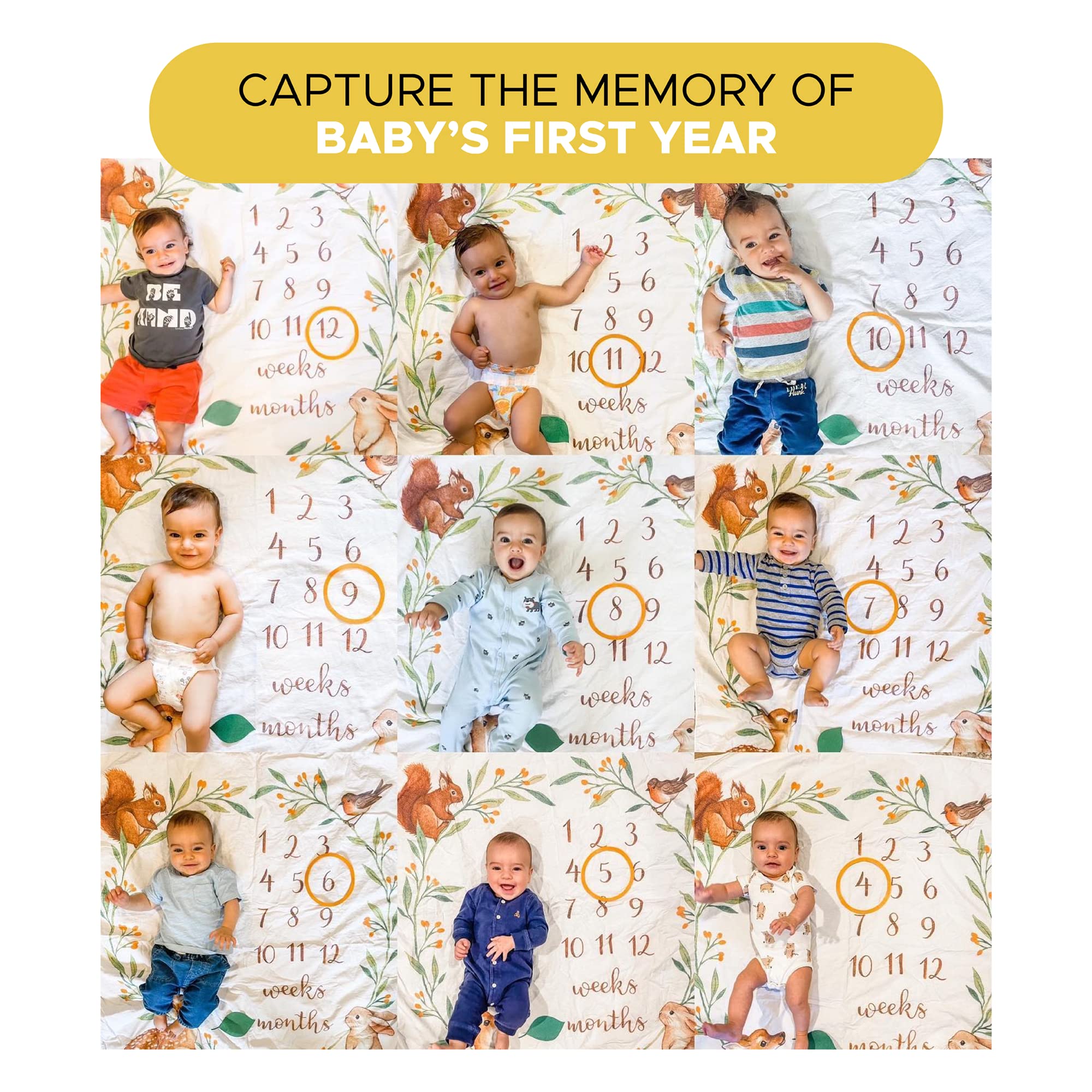 Bubzi Co woodland blanket used as swaddle or nursing cover during moments