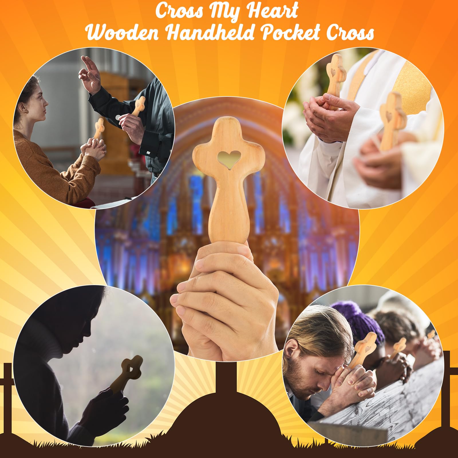 Holding cross during prayer with warm olive wood tone