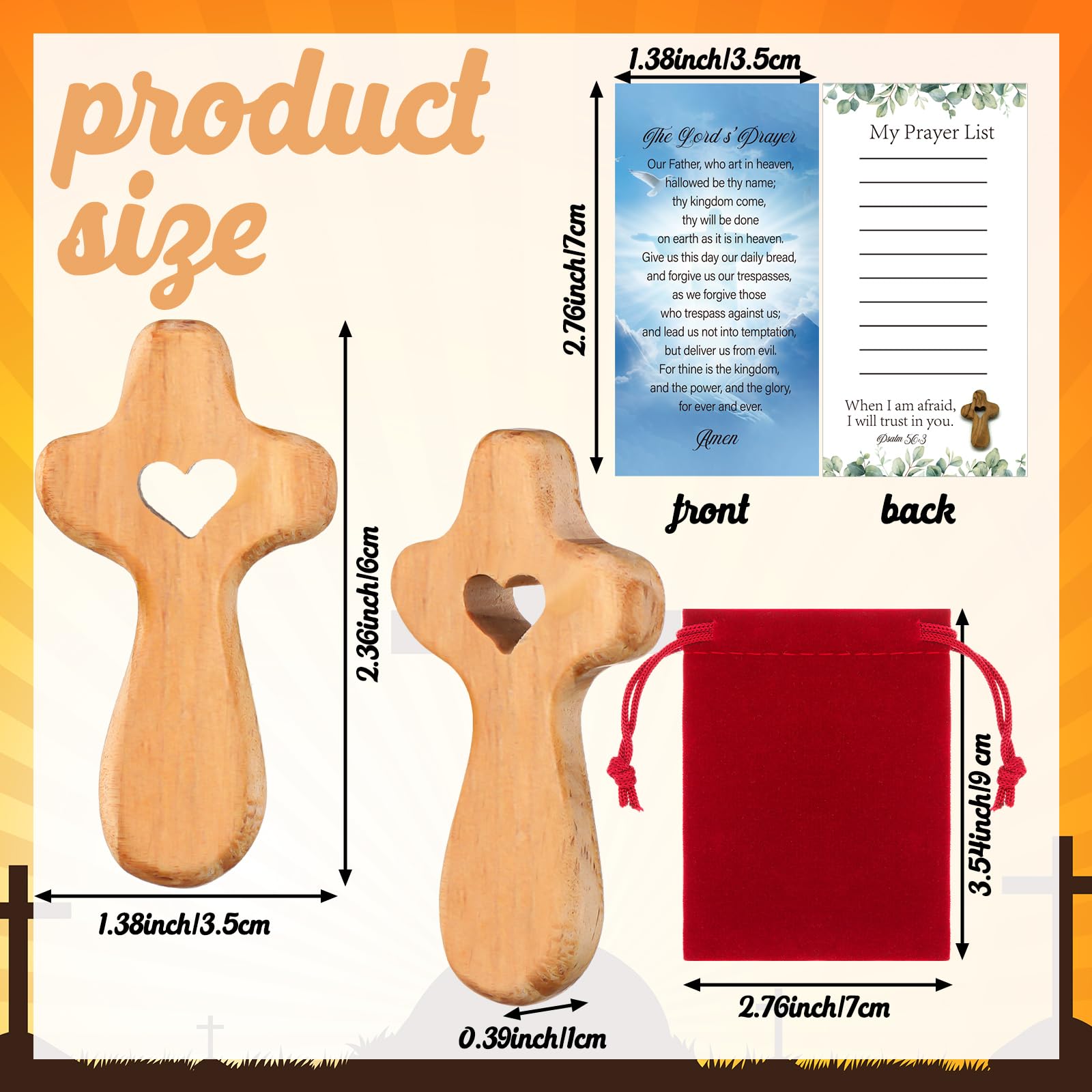 Bucherry pocket cross with bags and prayer cards, ideal for gifts.