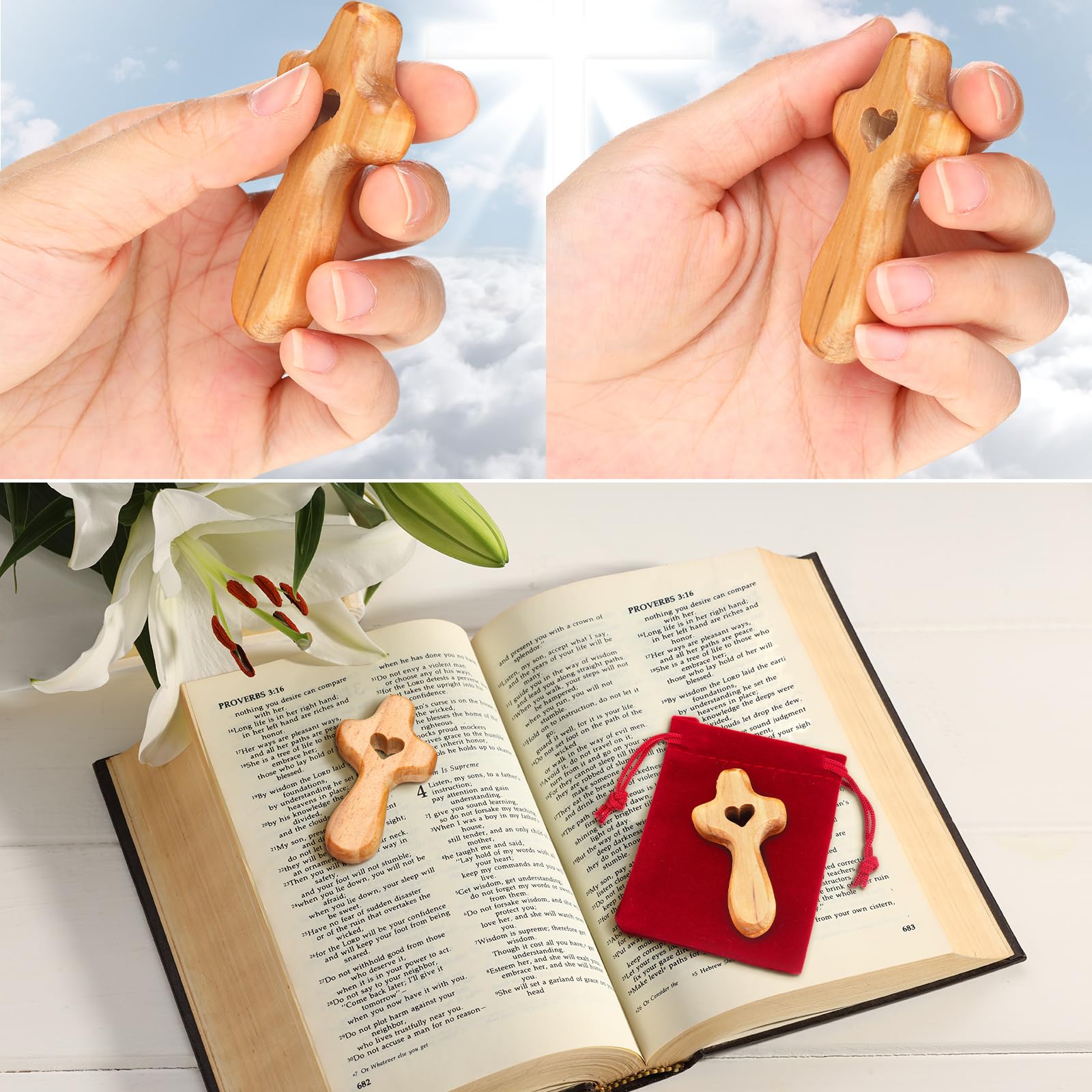 Bucherry pocket cross size 2.36 in fits comfortably in hand.