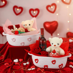 Bucherry valentines basket woven cotton rope, durable storage for gifts.