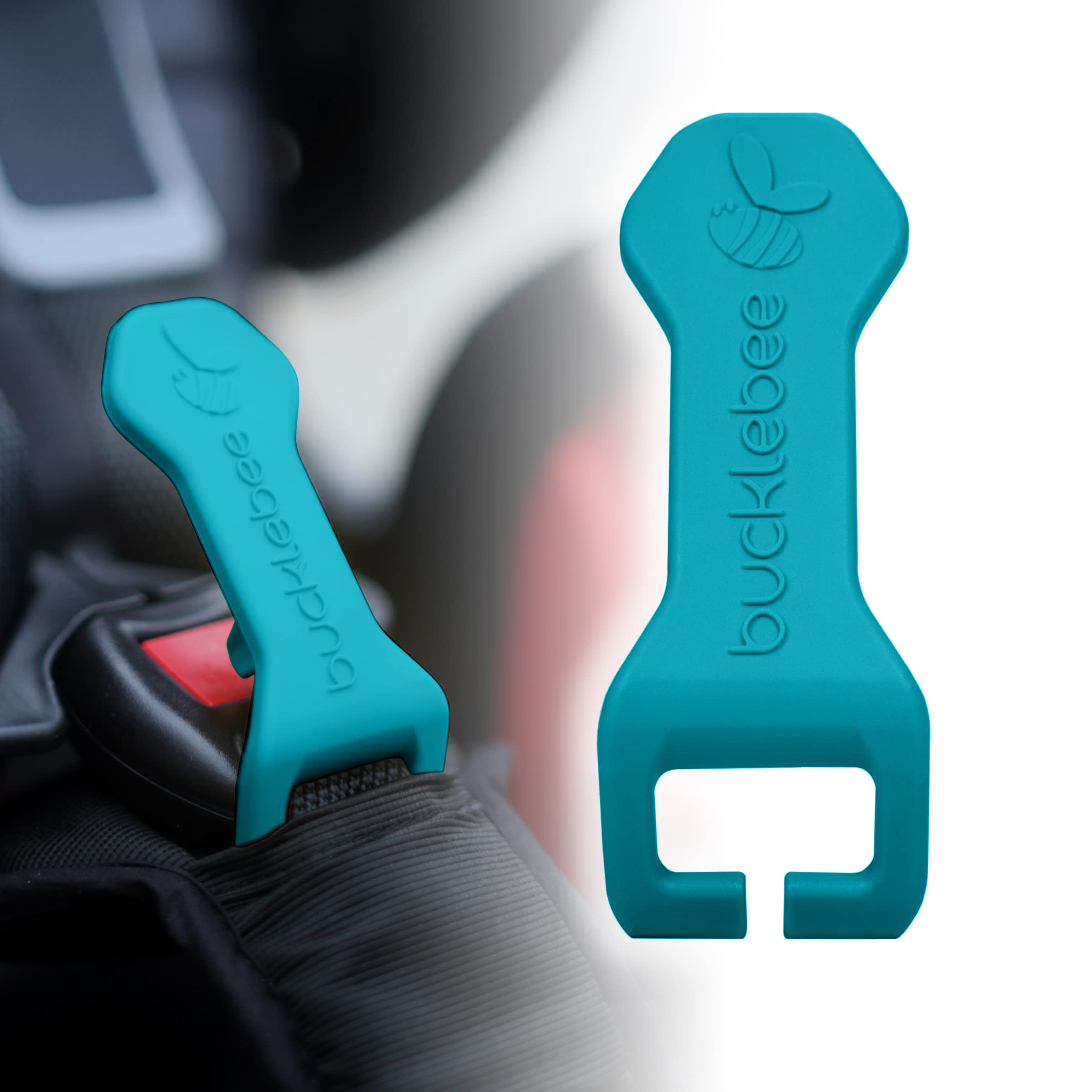 Bucklebee easy release aid in hand demonstrates effortless car seat unbuckling support