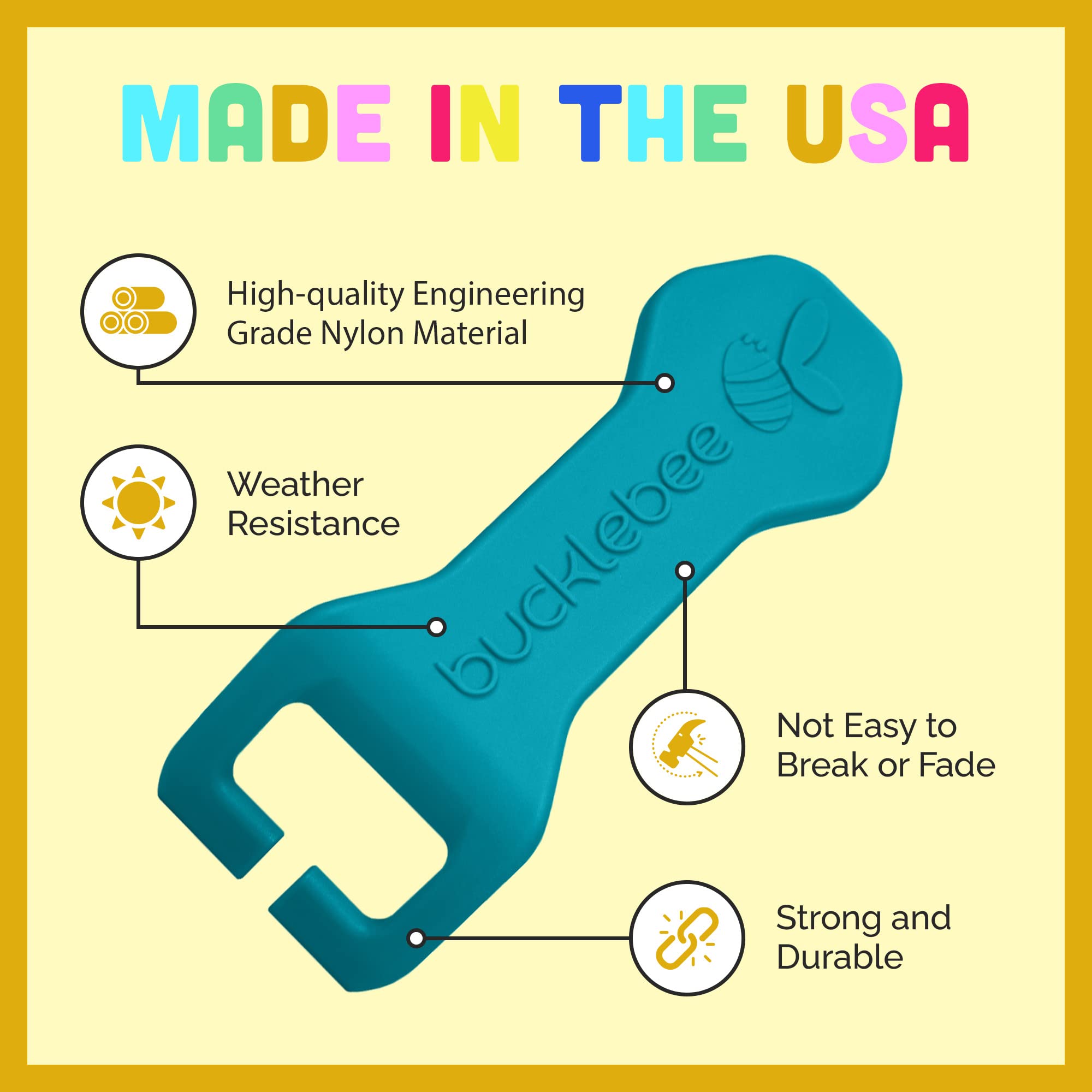 Bucklebee safety-tested buckle tool teal demonstrates reliable operation without accidental release.