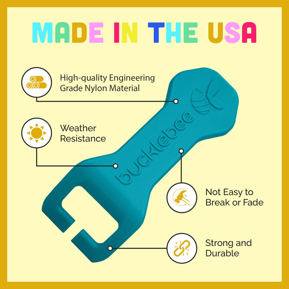 Bucklebee safety-tested buckle tool teal demonstrates reliable operation without accidental release.
