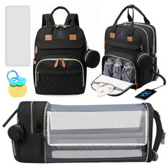 Buddy Bear diaper bag backpack changing station in use for on-the-go changes.