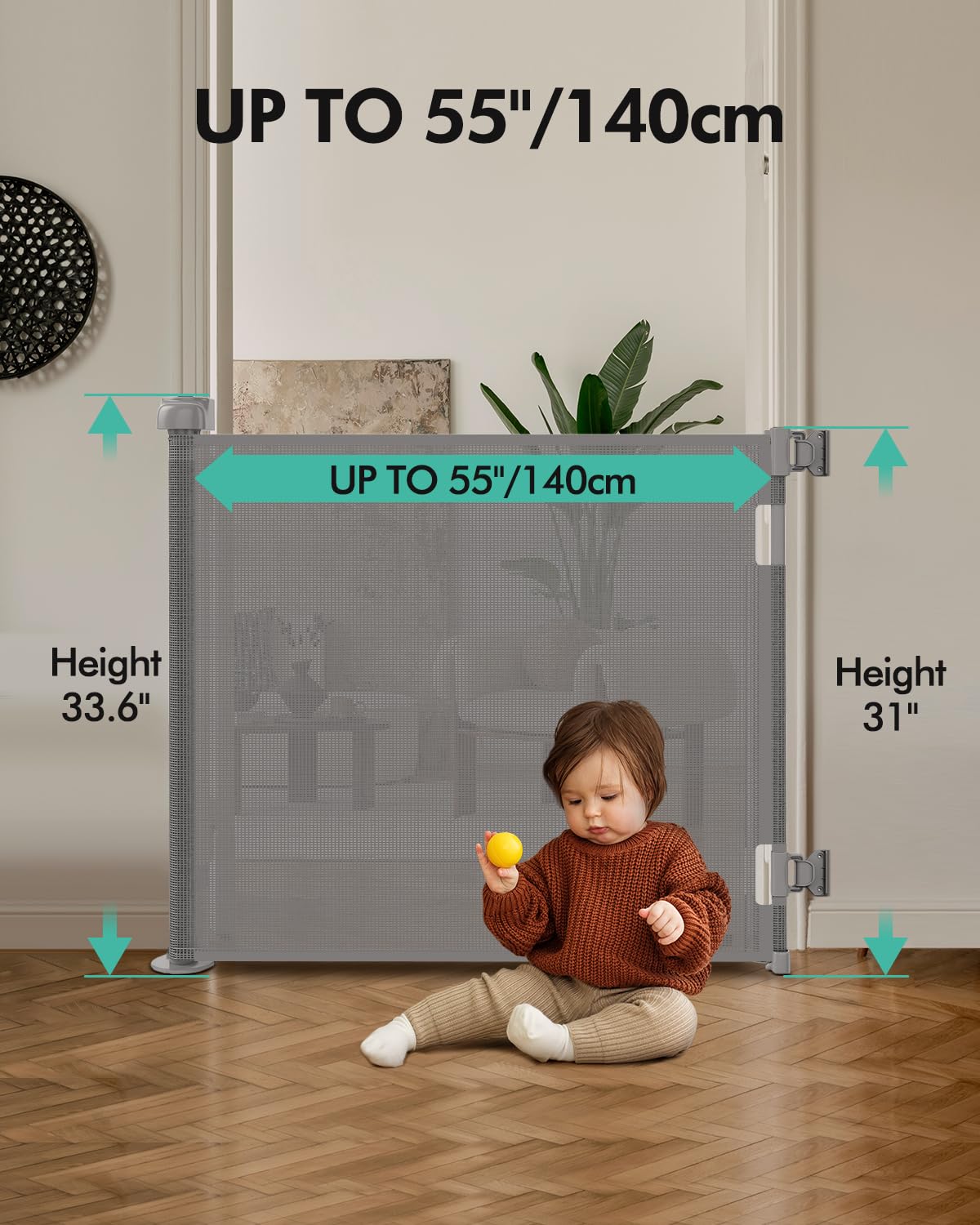 BuddyZone retractable gate 34-inch height emphasizes tall barrier for safety