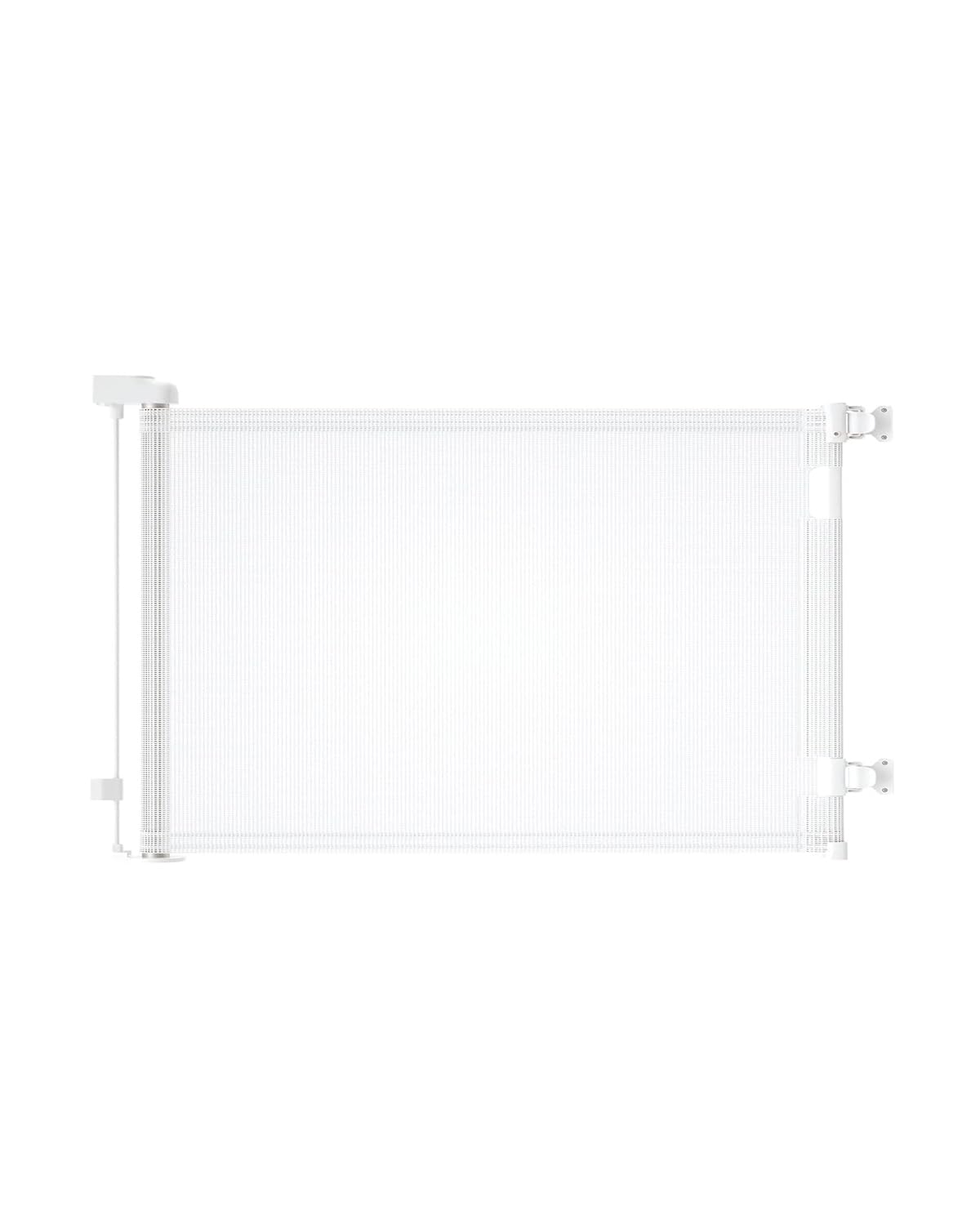 BuddyZone retractable gate shows baseboard bracket for secure doorway installation.