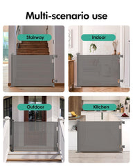 BuddyZone retractable gate extended width demonstrates 55-inch reach for wider doorways