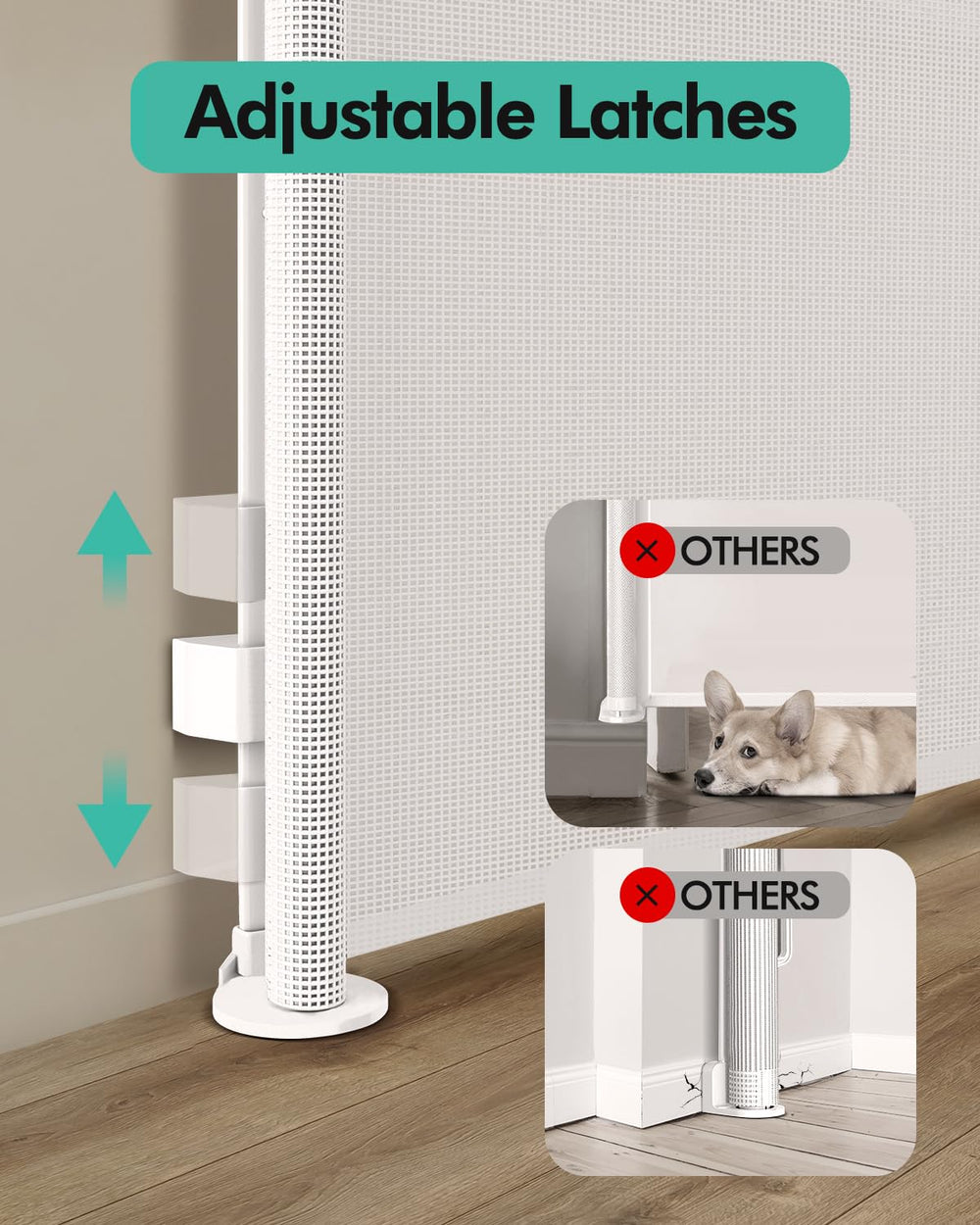 Gate used indoors and outdoors with durable mesh.
