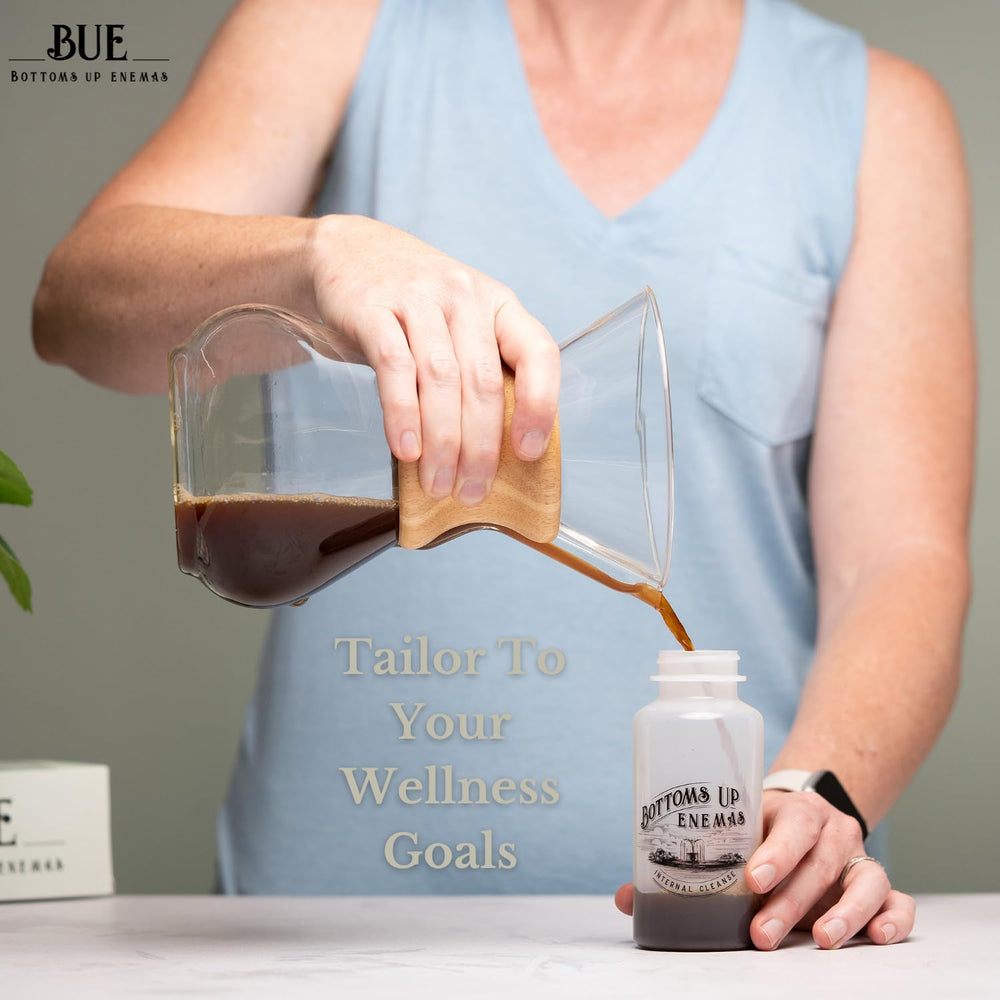 Bottoms Up Enemas BUE bottle wide opening for simple mixing and cleaning.