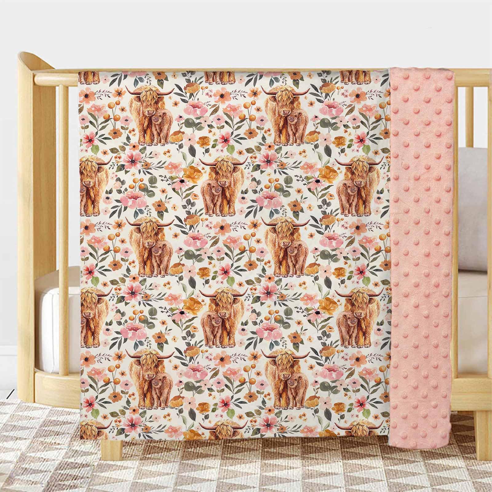 Buerhanerry Highland Cow blanket back dotted design adds tactile interest for curious babies.