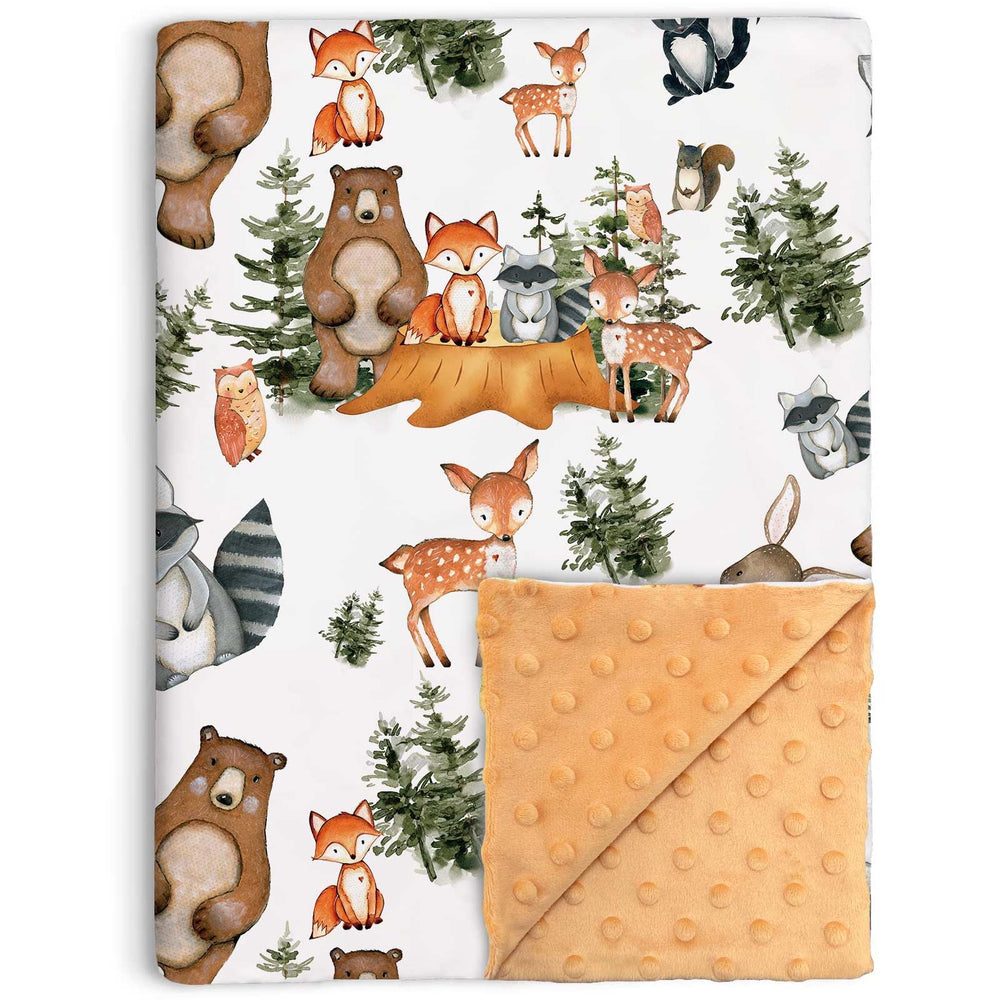 Buerhanerry Woodland Baby Blanket front view with woodland animals for crib use