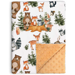 Buerhanerry Woodland Baby Blanket front view with woodland animals for crib use