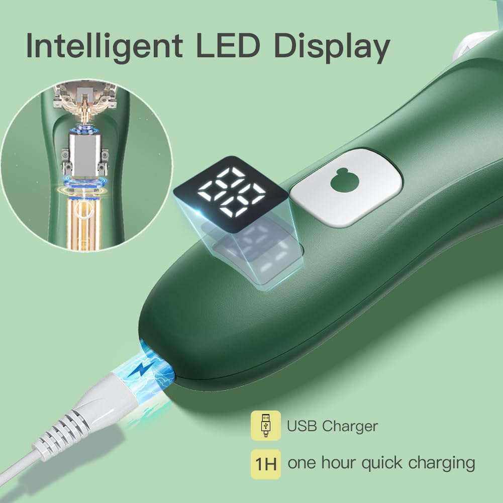 Bufccy quick-charge LCD-display shows battery level for uninterrupted grooming.