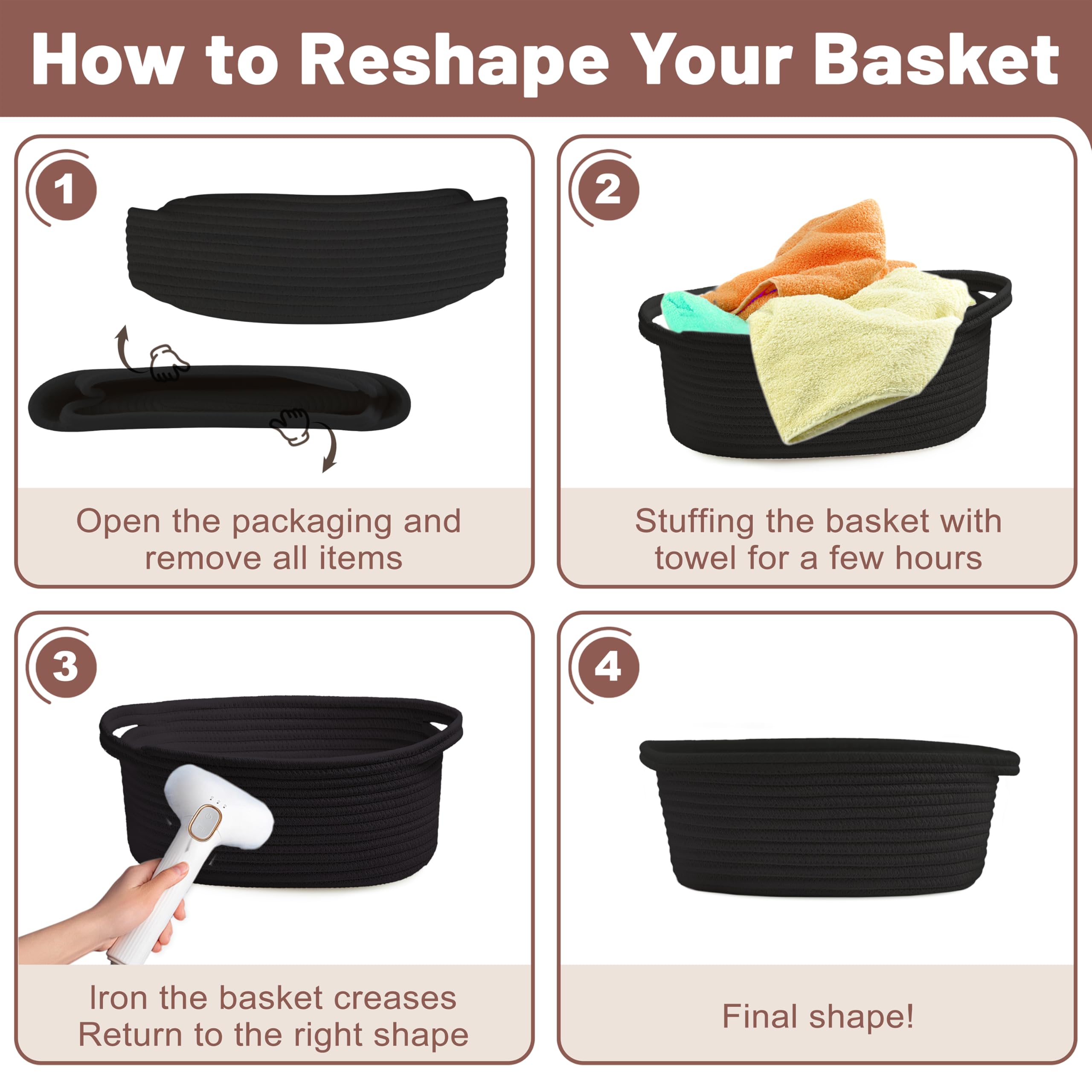 Bufims basket measures 12 by 8 by 5 inches for compact storage.