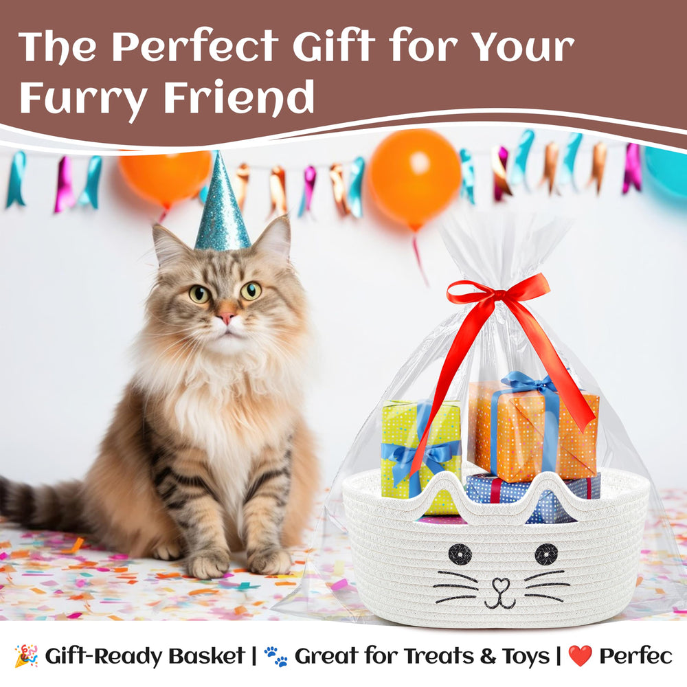Bufims basket with ribbon presents ready-to-gift packaging for cat lovers.