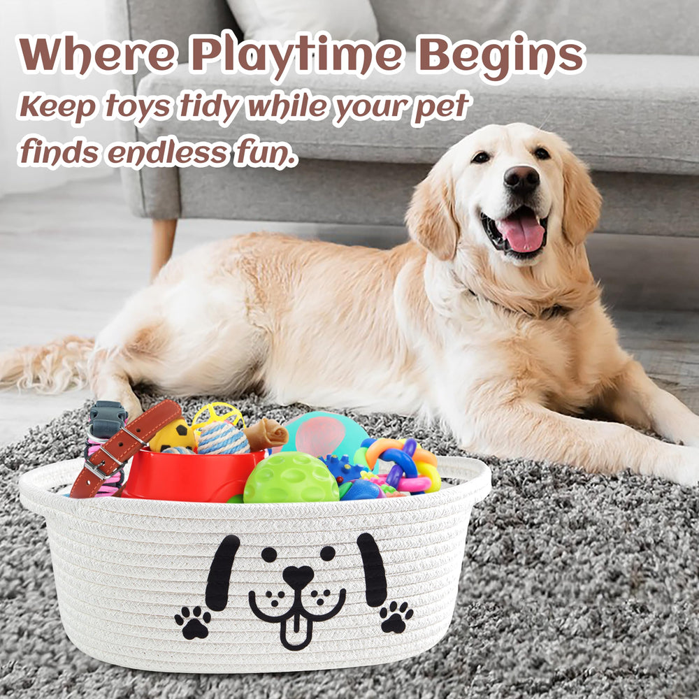 Bufims small woven dog gifts basket is crafted from durable cotton rope.