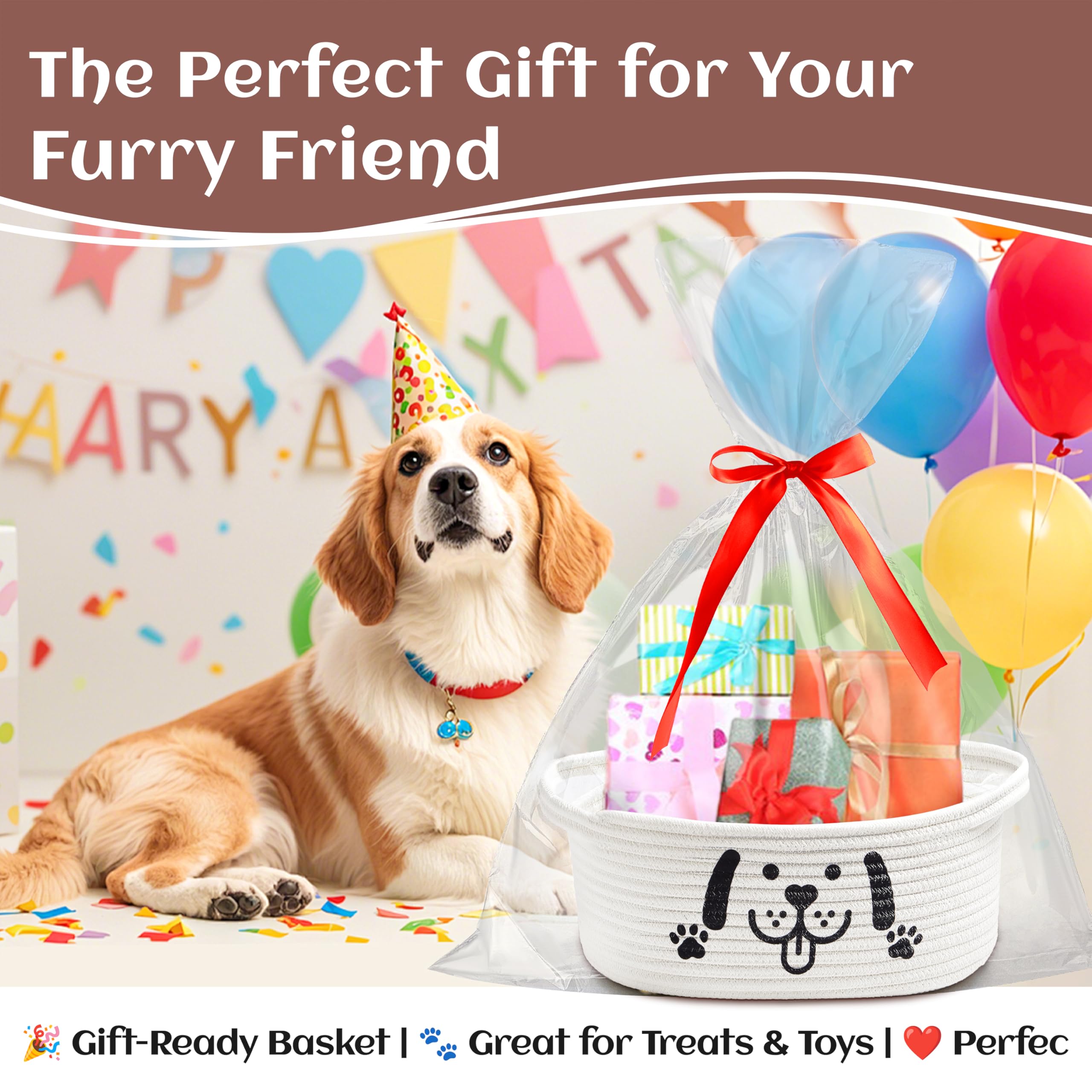 Bufims small woven dog gifts basket serves as a toy storage bin for playful homes.
