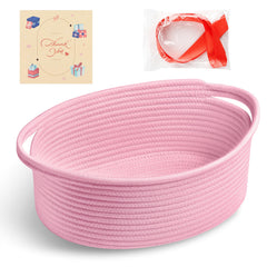 Bufims small woven pink gift basket closeup, durable storage solution for gifts.