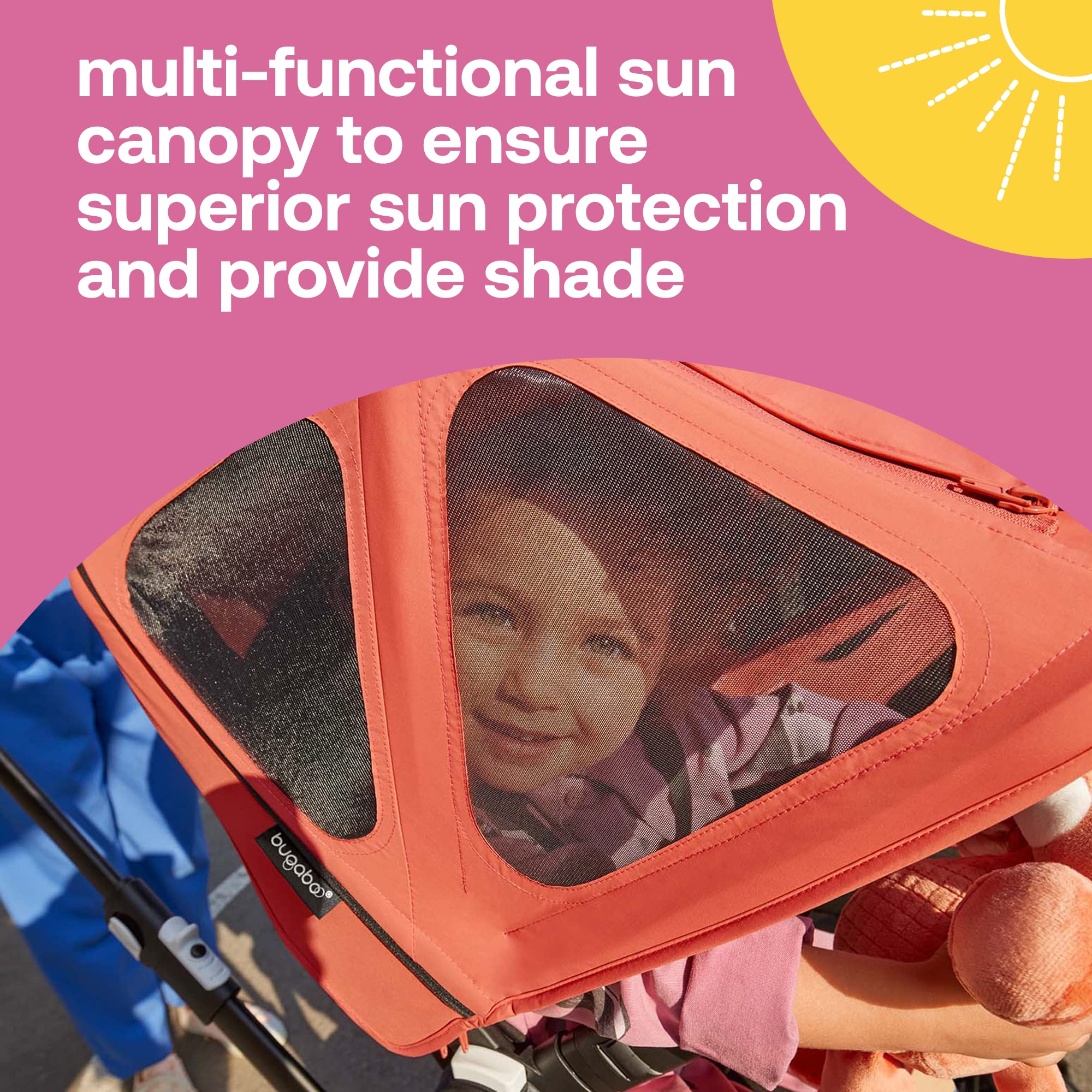 Bugaboo Breezy Sun Canopy's extendable panel adds extra coverage while maintaining airflow.