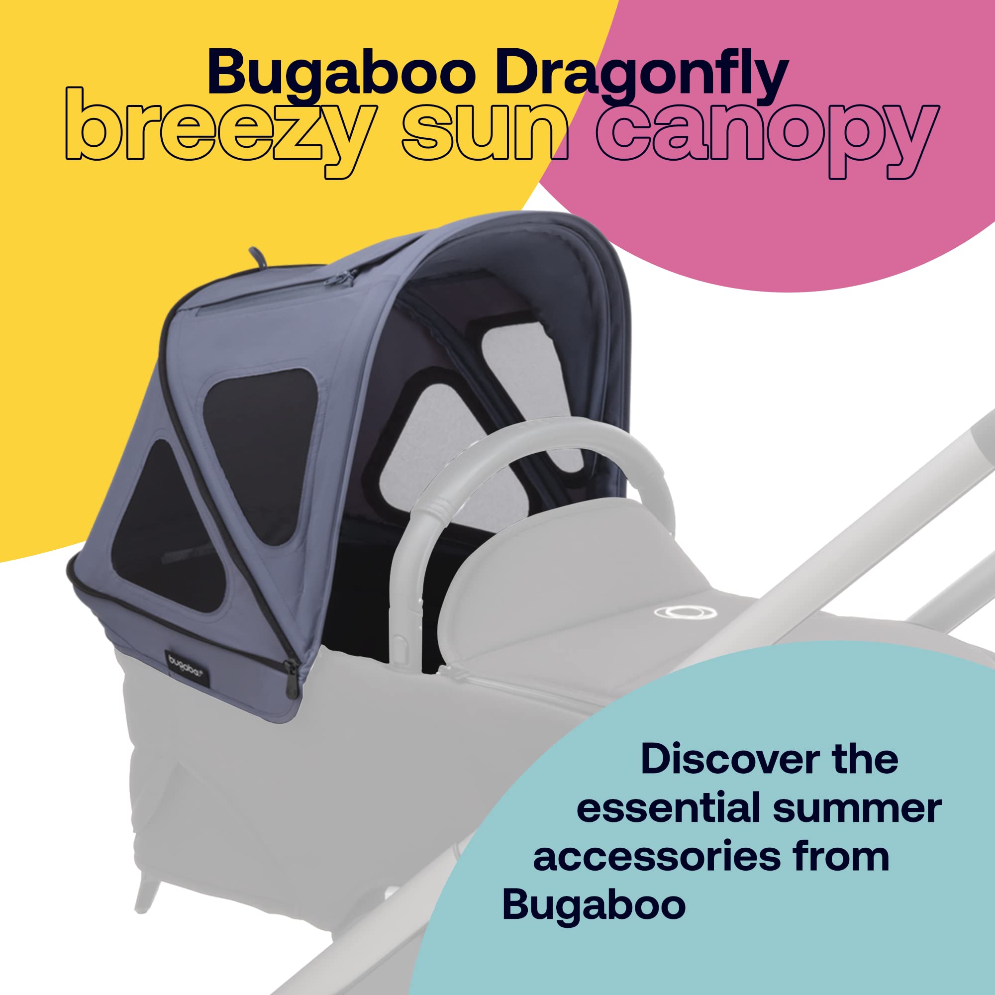 Bugaboo Breezy Sun Canopy with integrated mosquito net protects from insects outdoors.